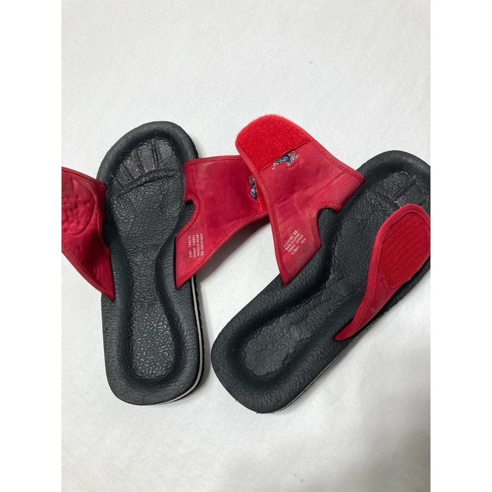 Polo Ralph Lauren Men's Slides Sandals Red‎ & Black w/ Blue Pony Size 9